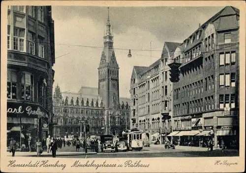 Ak Hamburg, Blick auf das Rathaus, Mönckebergstraße