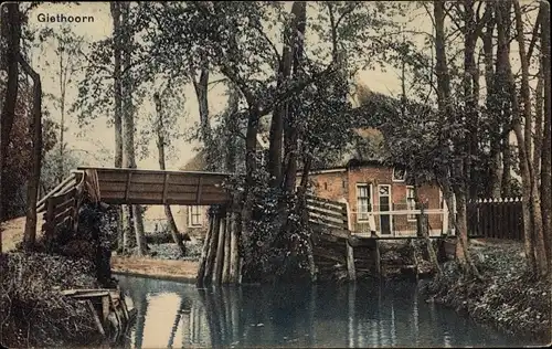 Ak Giethoorn Overijssel Niederlande, Flusspartie, Brücke, Haus