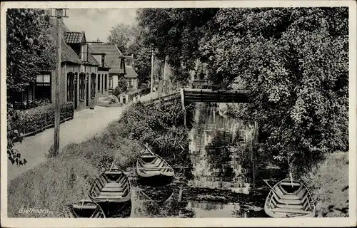 Ak Giethoorn Overijssel Niederlande, Fluss, Brücke, Ruderboote, Häuser