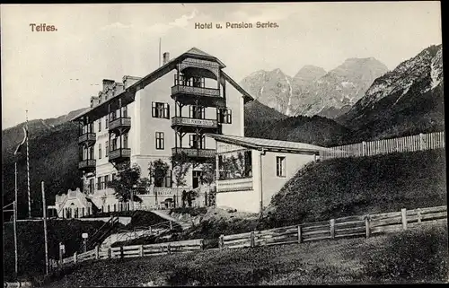 Ak Telfes im Stubai in Tirol, Hotel und Pension Serles