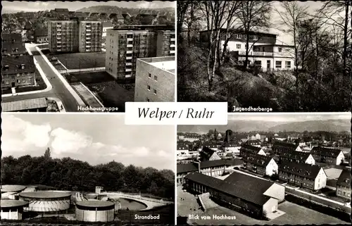 Ak Welper Hattingen an der Ruhr, Hochhausgruppe, Jugendherberge, Strandbad