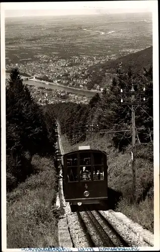 Ak Heidelberg am Neckar, Bergbahn zum Königstuhl, Zahnradbahn, Blick auf den Ort