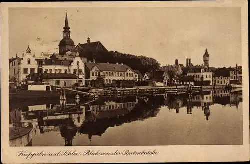 Ak Kappeln an der Schlei, Teilansicht der Stadt von der Pontonbrücke