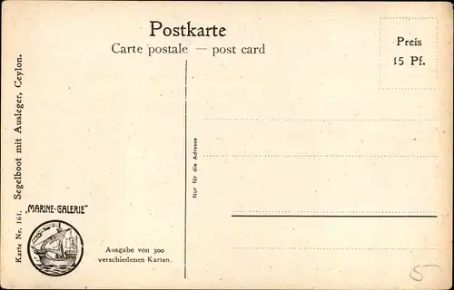 Künstler Ak Rave, Chr., Marine Galerie 161, Segelboot mit Ausleger, Ceylon