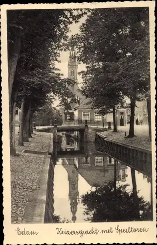 Ak Edam Volendam Nordholland Niederlande, Keizersgracht met Speeltoren