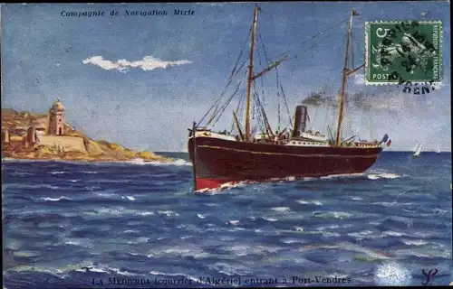 Künstler Ak Port Vendres Pyrénées Orientales, Schiff Medjerda, Compagnie de Navigation Mixte