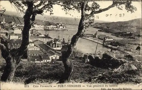 Ak Port Vendres Pyrénées Orientales, Vue generale du bassin