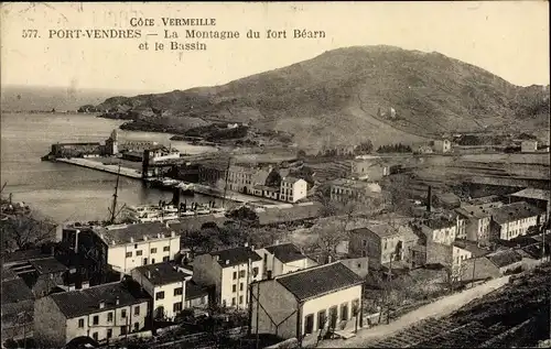 Ak Port Vendres Pyrénées Orientales, La Montagne du fort Bearn et le Bassin