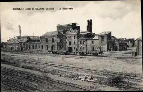 Ak Nesle Somme, La Distillerie, Apres la Grande Guerre