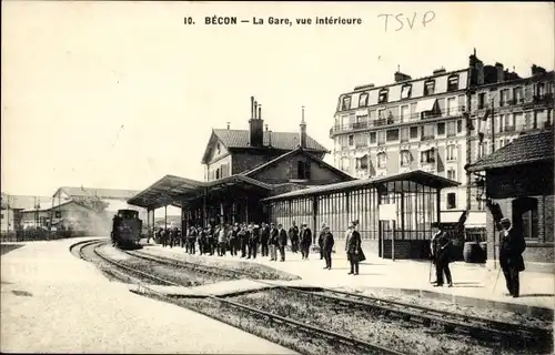 Ak Becon Hauts de Seine, La Gare, vue interieure