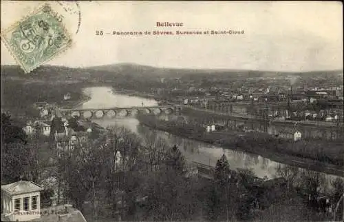 Ak Bellevue Hauts de Seine, Panorama de Sevres, Suresnes et Saint Cloud