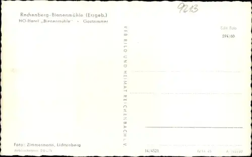 Ak Rechenberg Bienenmühle Erzgebirge, HO-Hotel Bienenmühle, Gästezimmer