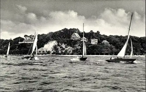 Ak Glücksburg an der Ostsee, Vor der Rosenterrasse, Segelboote, segeln