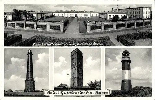 Ak Insel Borkum Ostfriesland, Leuchttürme, Kinderheilstätte Adolfinenheim