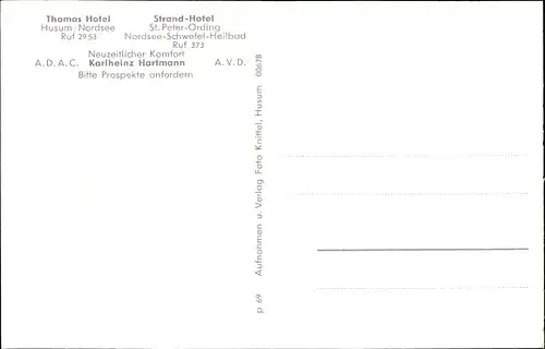 Ak Husum in Nordfriesland, Thomas Hotel, Strand Hotel St Peter Ording, Aussen- und Innenansicht