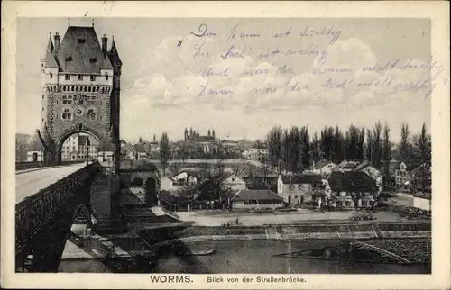 Ak Worms am Rhein, Blick von der Straßenbrücke