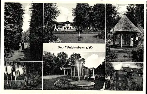 Ak Bad Waldliesborn Lippstadt in Westfalen, Wegepartie, Pavillon, Springbrunnen