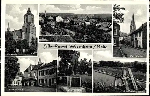 Ak Bad Sobernheim Nahe, Kirche, Schwimmbad, Altes Rathaus, Felke Denkmal