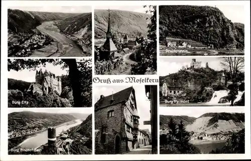 Ak Moselkern an der Mosel, Burg Pyrmont, Burg Eltz, Druidenstein, Bischofstein