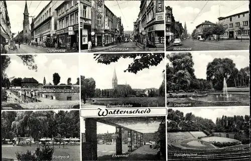 Ak Wattenscheid Bochum Ruhrgebiet, Straßenansichten, Bad, Park, Ehrenmal, Freilichtbühne, Kirche