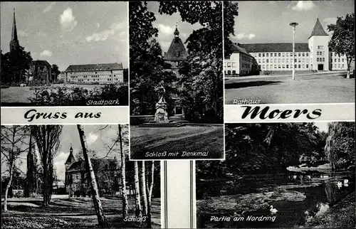 Ak Moers am Niederrhein, Schloss, Denkmal, Rathaus, Stadtpark, Nordring