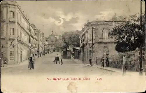 Mondschein Ak Vigo Galicien Spanien, Avenida Calle de Colon