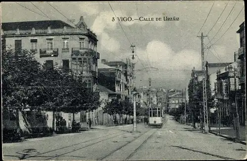 Ak Vigo Galicien Spanien, Calle de Urzaiz, Straßenbahn