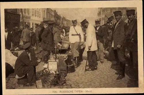 Ak Russische Typen auf einem Marktplatz, Händler