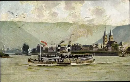 Litho Köln Düsseldorfer Rheindampfschifffahrt, Salondampfer, Stadtansicht