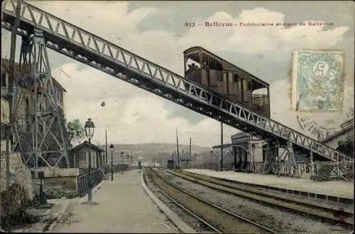 Ak Bellevue Meudon Hauts-de-Seine, Funiculaire et Gare de Bellevue