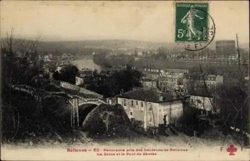 Ak Bellevue Hauts de Seine, Panorama, La Seine et le Pont de Sevres