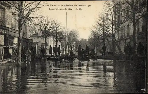 Ak Lavarenne Val-de-Marne, Inondations de Janvier 1910, Passerelle rue du Bac