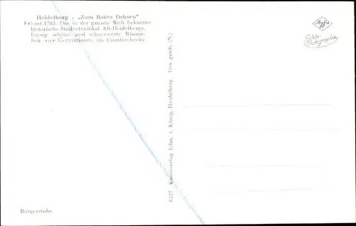 Ak Heidelberg am Neckar, Gasthof Zum roten Ochsen, Innenansicht