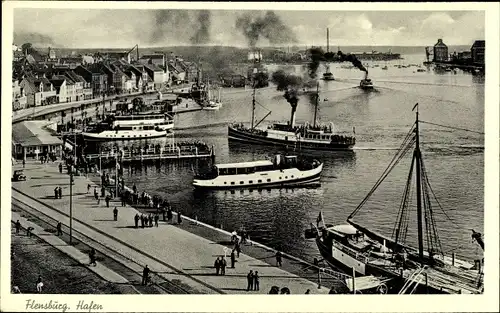 Ak Flensburg in Schleswig Holstein, Hafen, Dampfer