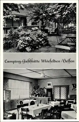 Ak Mörfelden Walldorf, Camping Gaststätte, Speisesaal, Biergarten