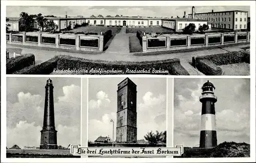 Ak Insel Borkum Ostfriesland, Leuchttürme, Kinderheilstätte Adolfinenheim