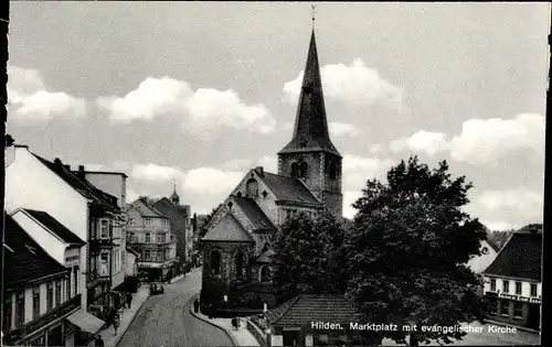 Ak Hilden Nordrhein Westfalen, Marktplatz, Evangelische Kirche