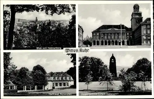 Ak Witten an der Ruhr, Blick vom Helenenberg, Rathaus, Parkhaus Hohenstein, Bergerdenkmal