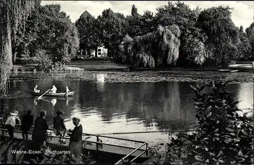 Ak Wanne Eickel Herne im Ruhrgebiet, Stadtgarten, Ruderboot