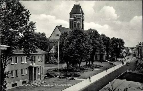 Ak Neumünster in Holstein, Christianstraße, Anscharkirche