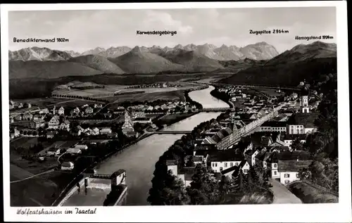 Ak Wolfratshausen in Oberbayern, Panorama, Benediktenwand, Karwendelgebirge, Zugspitze, Herzogstand