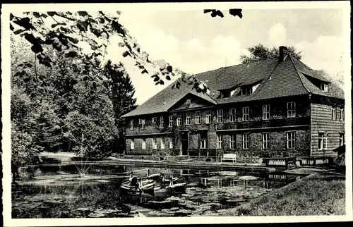 Ak Tiefenbrunn Rosdorf, Niedersächsisches Landeskrankenhaus, Teichanlage, Fontäne