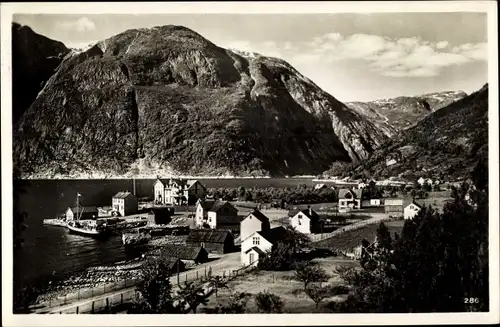 Ak Eidfjord Vik Norwegen, Wohnsiedlung in der Bucht, Steg