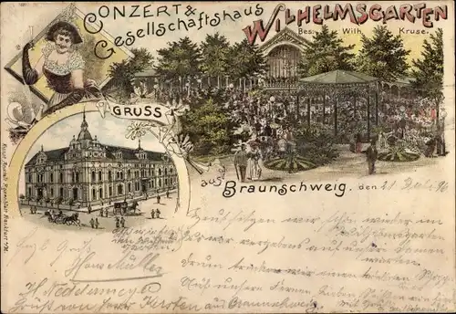 Litho Braunschweig in Niedersachsen, Gesellschaftshaus Wilhelmsgarten, Inh. Wilh. Kruse