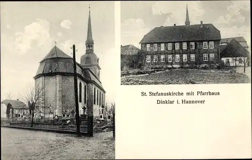 Ak Dinklar Schellerten in Niedersachsen, St. Stefanuskirche mit Pfarrhaus
