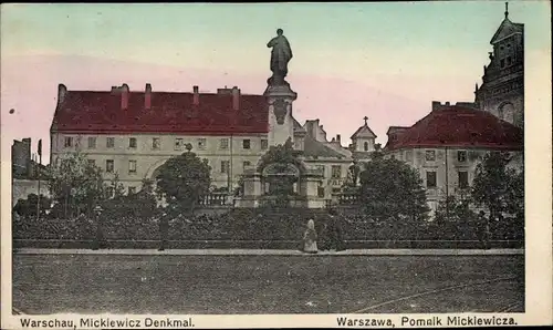 Ak Warszawa Warschau Polen, Mickiewicz Denkmal