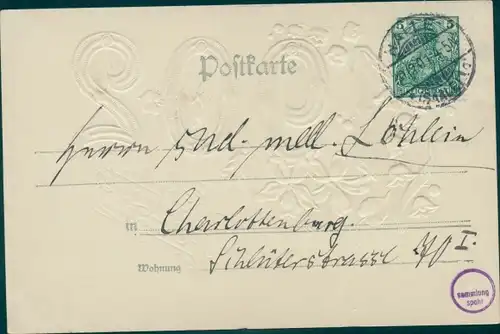 Präge Litho Glückwunsch Neujahr, Jahreszahl 1902, Blumen