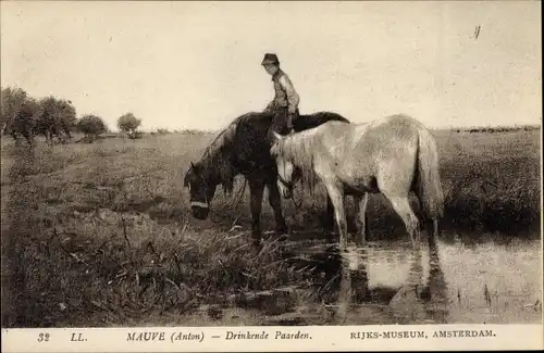 Künstler Ak Mauve, Anton, Drinkende Paarden, Pferde, Rijks Museum Amsterdam