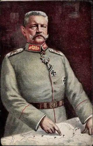 Künstler Ak Generalfeldmarschall von Hindenburg, Lageplan, Uniform, Orden
