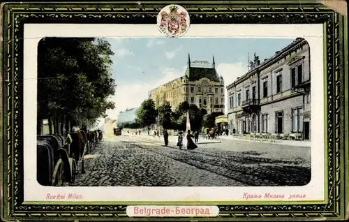 Wappen Ak Belgrad Beograd Serbien, Rue Roi Milan